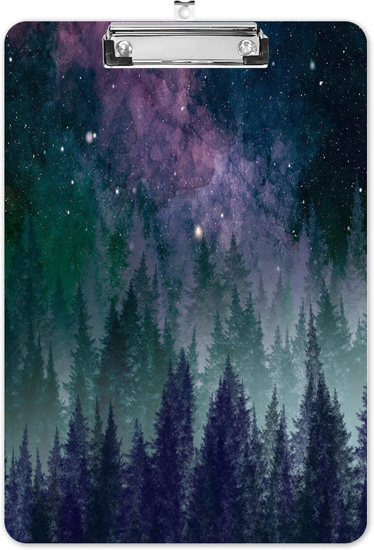 Fashion A4 Clipboard, Standard Letter Size 9" x 12.5", Decorative Wooden Clipboard with Low Profile Metal Clip for Office, School, Teachers, and Students, Galaxy Forest