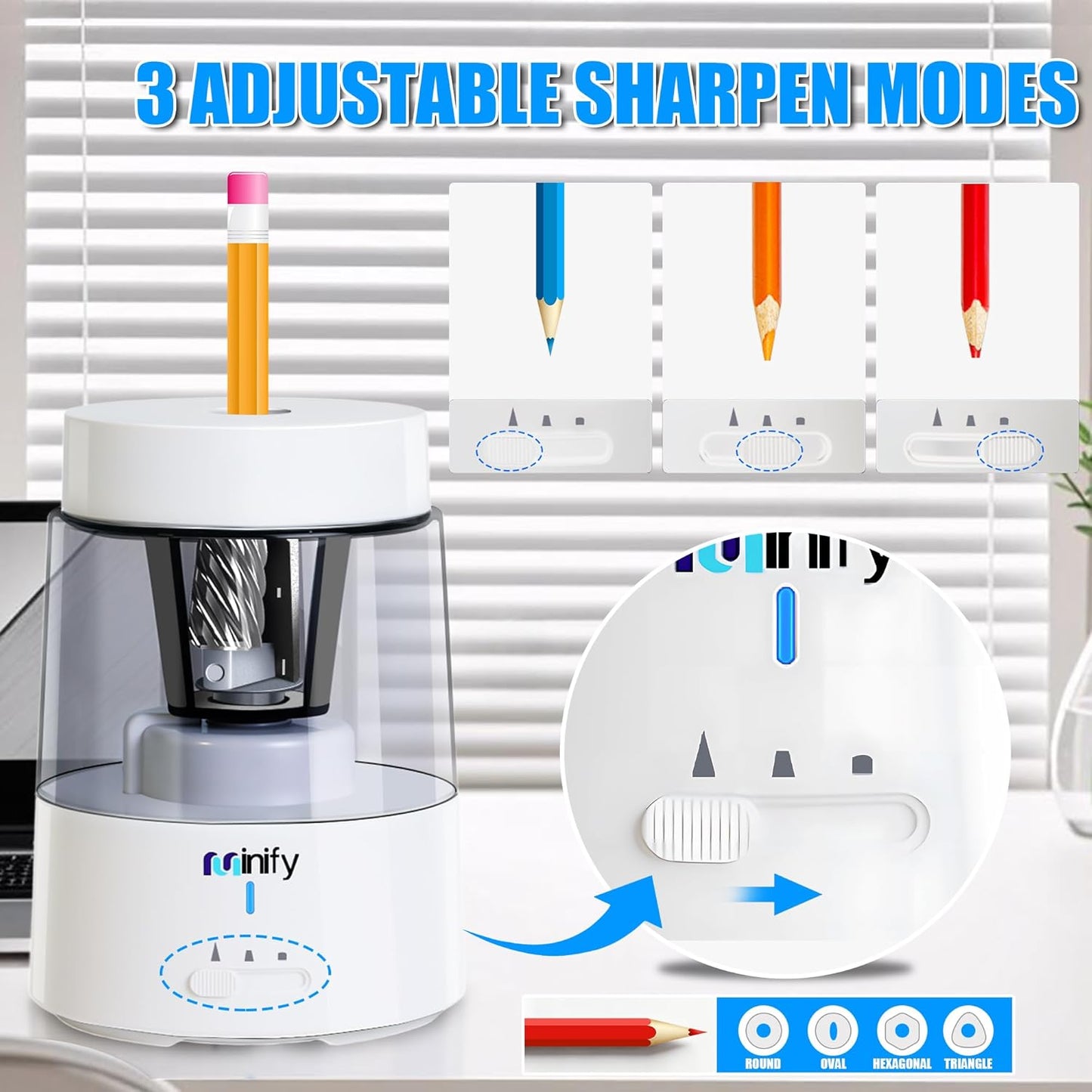 Pencil Sharpener Electric Pencil Sharpener Heavy Duty Blade Rechargeable Battery Powered Pencil Sharpeners for 6-8mm Colored Pencils Auto Stop Fast Sharpen in 3s (White)