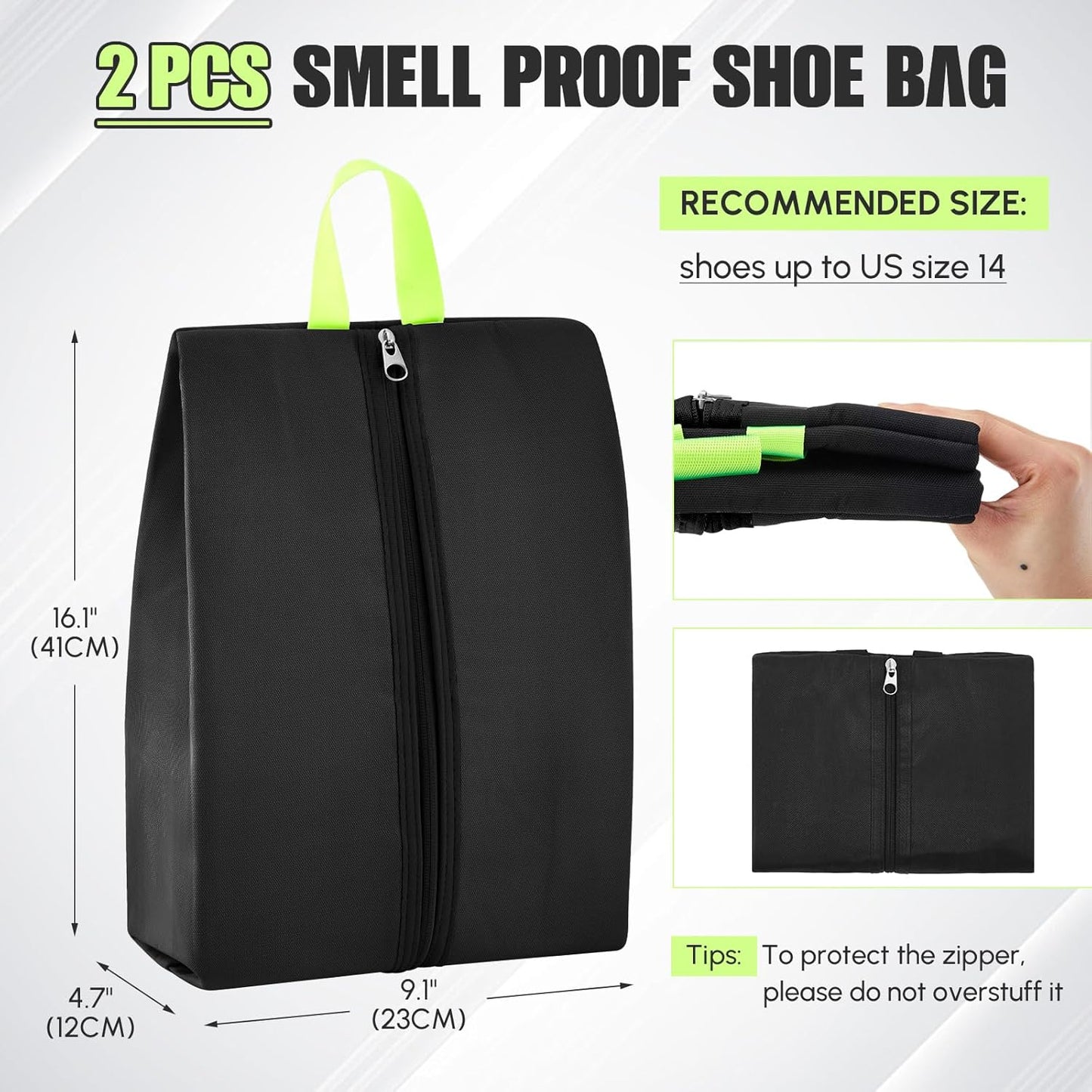 Smell Proof Shoe Bag for Travel Water-resistant Odor Cleat Bag Absorbing Lightweight Golf Soccer Shoe Storage Organizer Pouch with Zipper for Gym Sports Travel Work(Black)