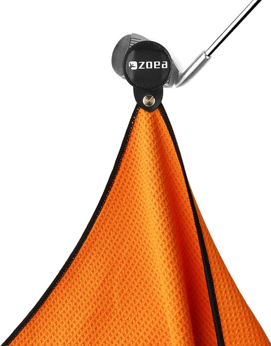 ZOEA Magnetic Towel, Magnetic Clip for Golf Towel, Microfiber Fabric Waffle Pattern Towels Industrial Strength Magnet for Strong Hold to Golf Carts or Clubs (1, Orange)