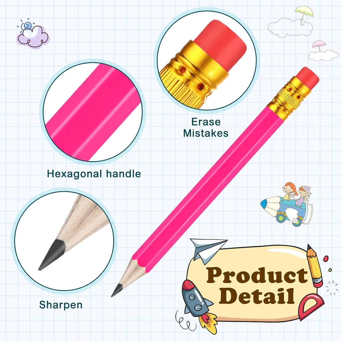 Chivao 288 Pieces Golf Mini Pencils Bulk with Eraser #2 HB Golf Short Pre Sharpened Pencils for Party Favors Office Supplies 4 Inch(Rose Red)