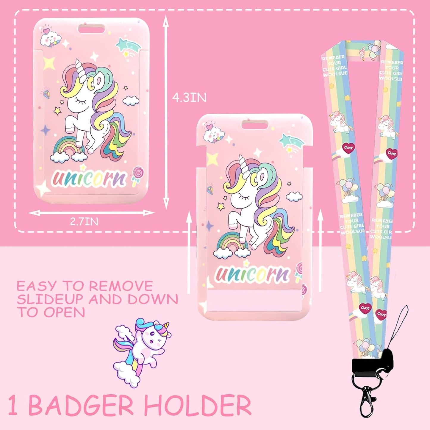 Unicorn cute School Supplies Kawaii Stationery Present Set , Including Ballpoint Pens, Pencil Case, ID Badge Holder, Stickers, Key Chain, A5 Notebook, Bookmark, Eraser, Ruler for Girls Teens