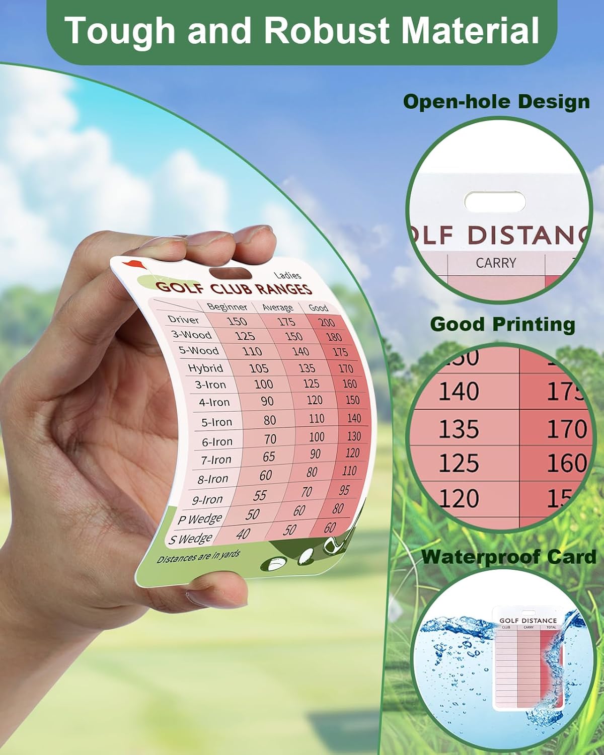 Swooflia Golf Club Distance Card - 2 Pack or 1 Pack Golf Club Range Chart Card, Swing Minder Reference & Blank Distance Yardage Scorecard, Golf Bag Accessories Gifts for Men Women Golfers