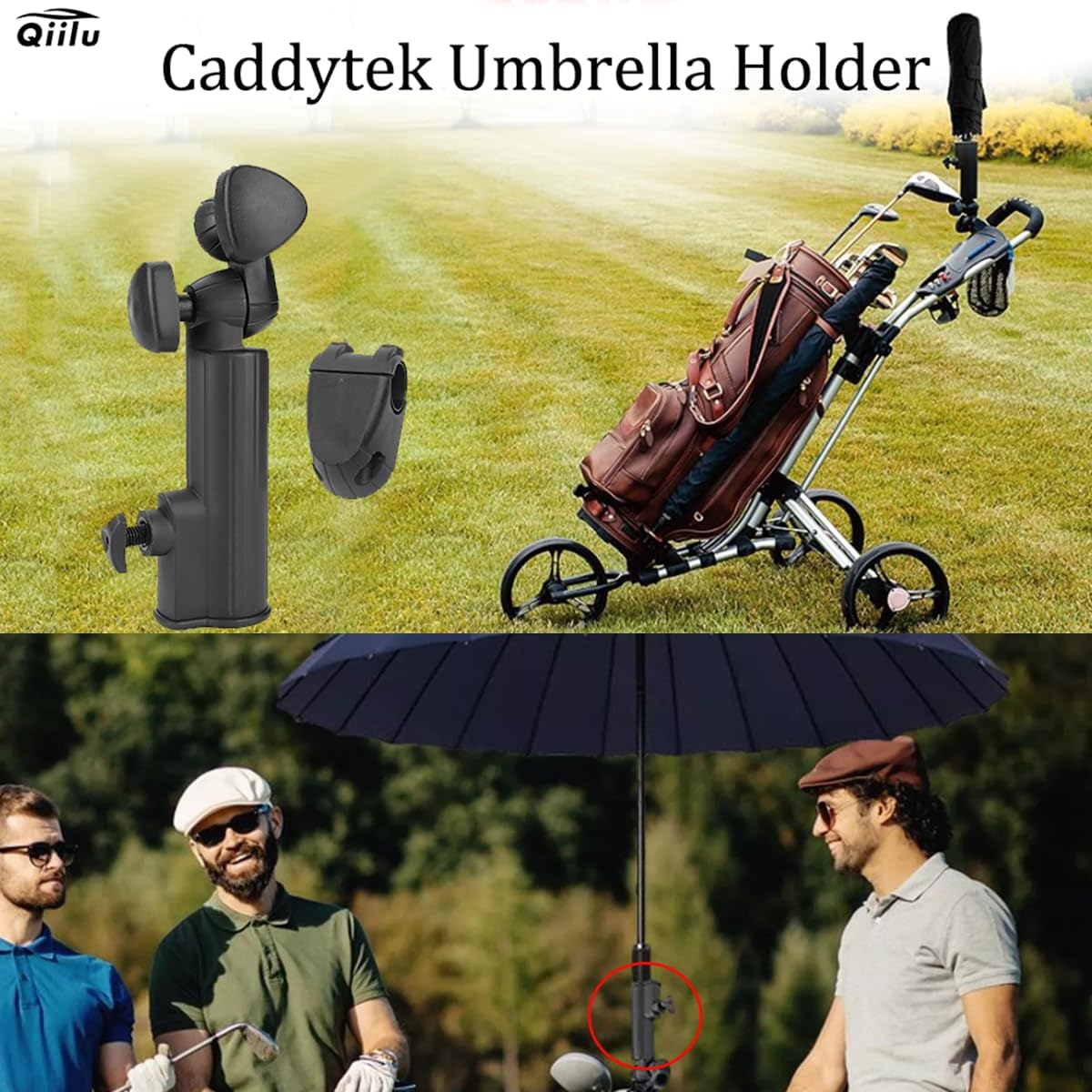 Qiilu Umbrella Holder Universal Umbrella Holder for Golf Push Cart Black Nylon Golf Push Trolley Umbrella Holder Plastic Stand Pull Cart Black