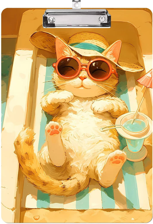 Cute Cat Clipboard,Decorative Acrylic Clipboard with Low Profile Metal Clip for Office,School,Teachers,Students Standard Letter Size 9x12.5