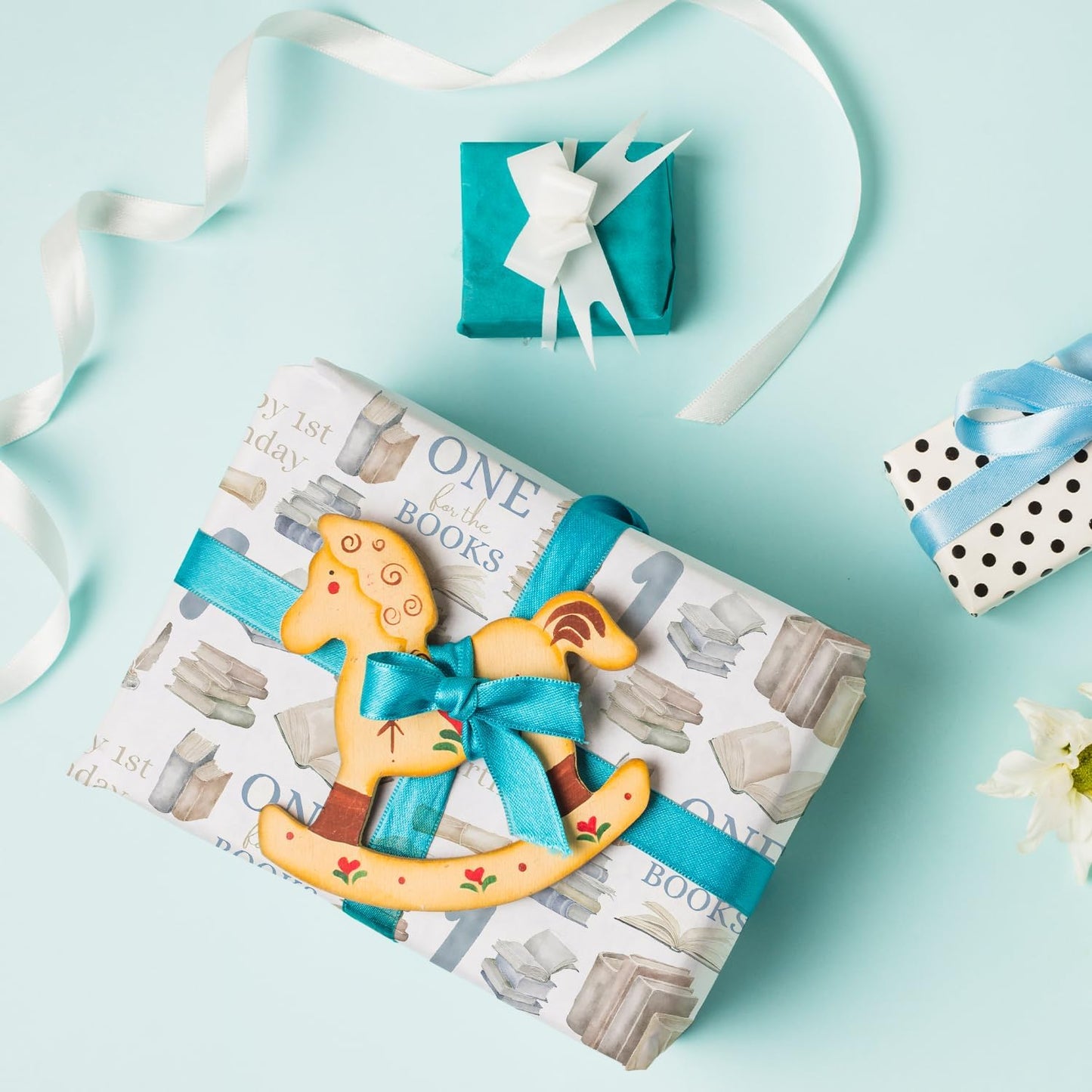 MJSXY Book Themed Party Decorations,1st Birthday Wrapping Paper,5 Sheets 19.6x27.5 Inch Wrapping Paper with Cute Books for Boy Girl First Birthday, Baby Shower Gifts