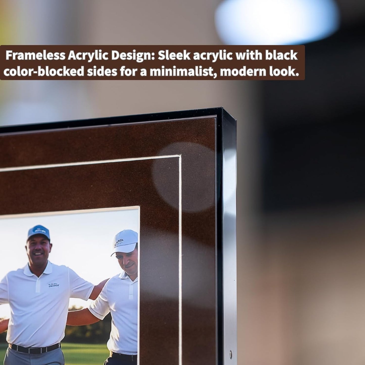 One-Shot Victory Golf Ball Display Frame – Acrylic Case with External Ball Mount, Custom Photo & Nameplate, Brown Suede Mat, Elegant Golf Keepsake Gift