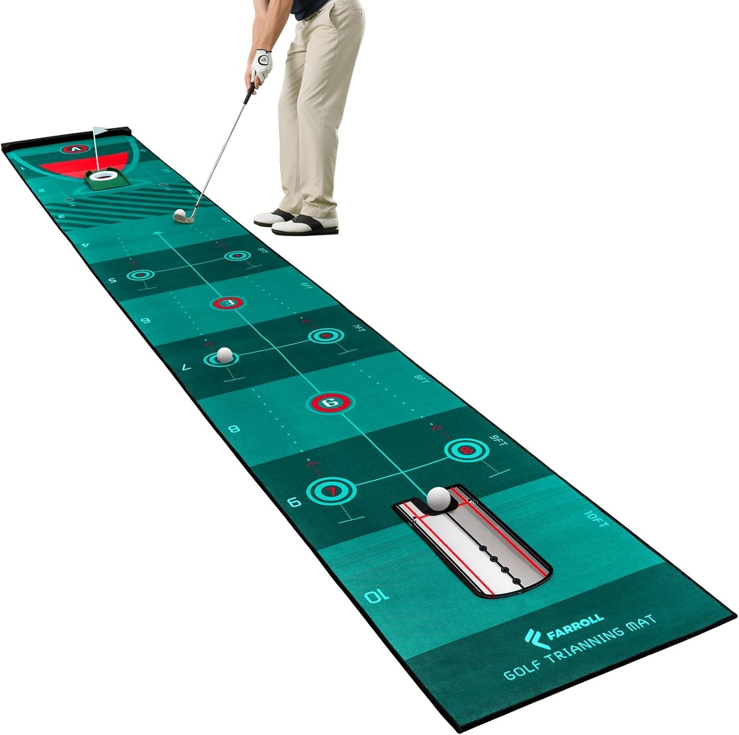 Golf Putting Mat Putting Green Indoor Outdoor Training Aid with Putting Cup Putting Mirror Practice Putting Matt for Backyard Home Office