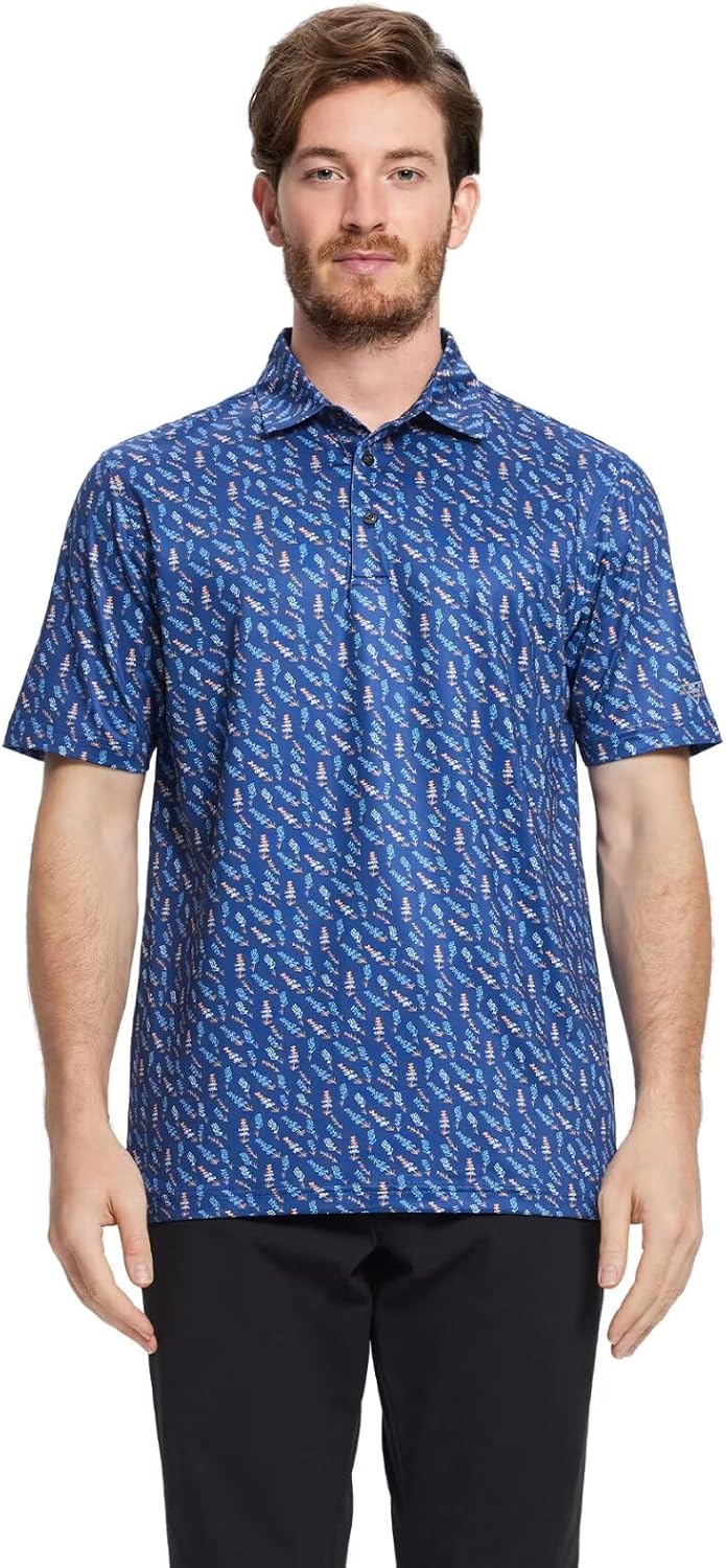 Golf Shirts for Men Dry Fit Short Sleeve Print Performance Moisture Wicking Polo Shirt