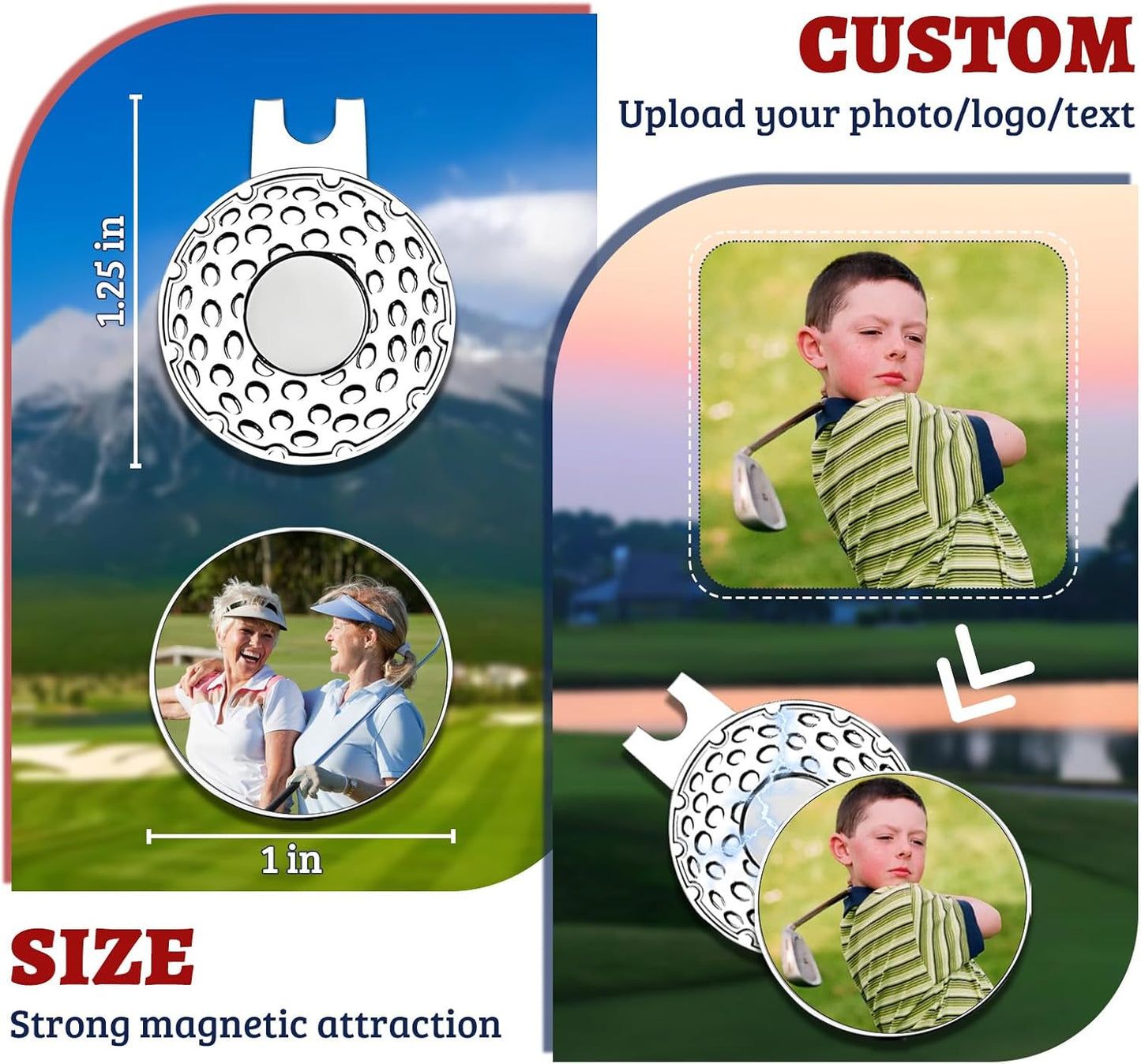 Custom Golf Ball Marker with Magnetic Hat Clip Personalized Photo Logo Text Name for Men Women Golfers Gifts for Dad Boyfriend Golfe