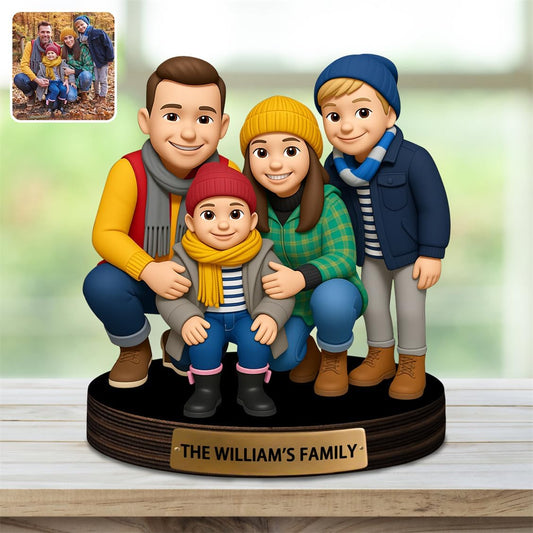 Personalized Family Photo Cartoon Desktop Decor Custom 2D Birthday Portrait Figurine Plaque with Name Picture Acrylic Sculpture Desk Sign Ornament for Men Women Family Couple Christmas Birthday,01