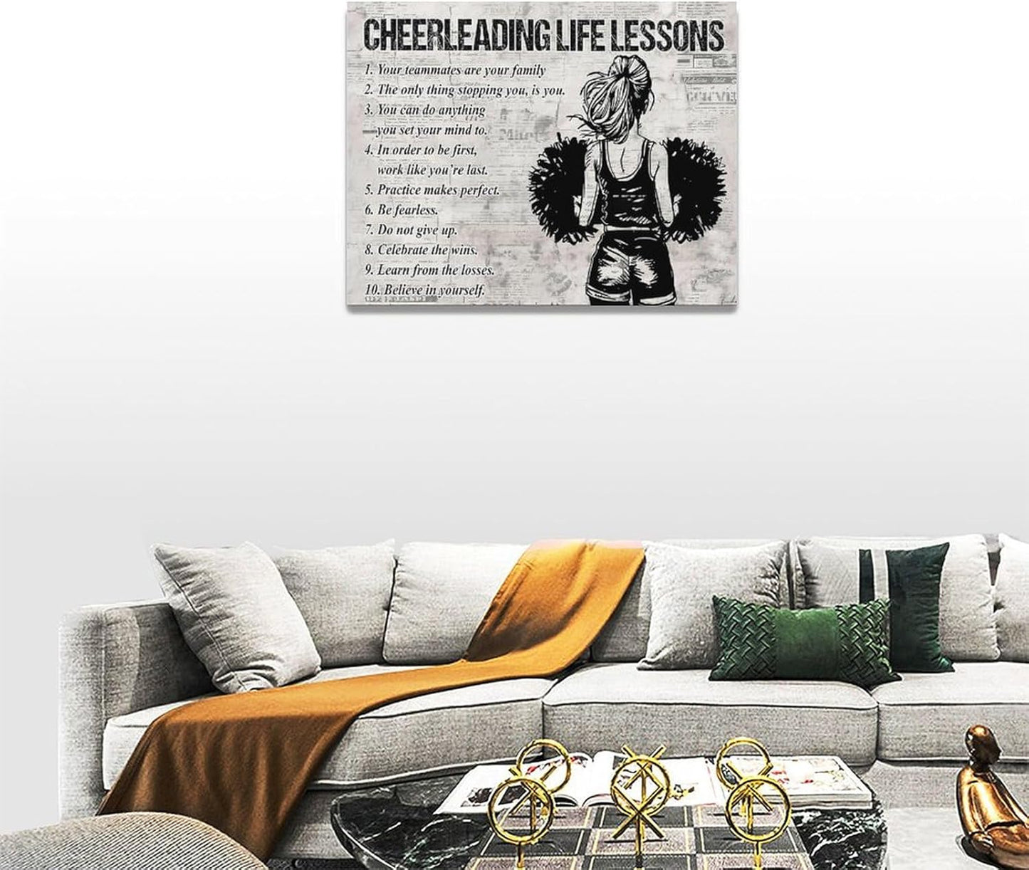 Cheerleading Wall Art Cheerleading Life Lessons Wall Decor Cheerleading Sign Retro Poster Girl Woman Room Decorations Canvas Print Painting Artwork for Bedroom Bathroom Living Room 16"x12"