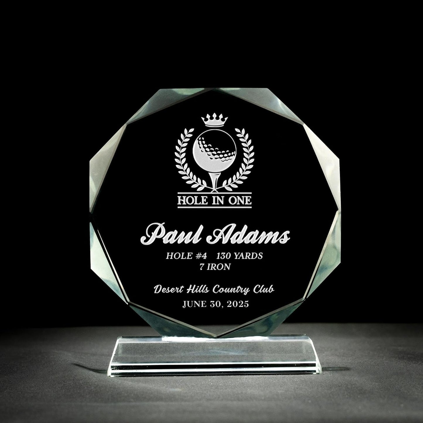 Personalized Golf Crystal Awards, Hole in One Glass Trophy - Custom 6'' Appreciation Plaque, Engraved Golf Gifts for Golf Lovers