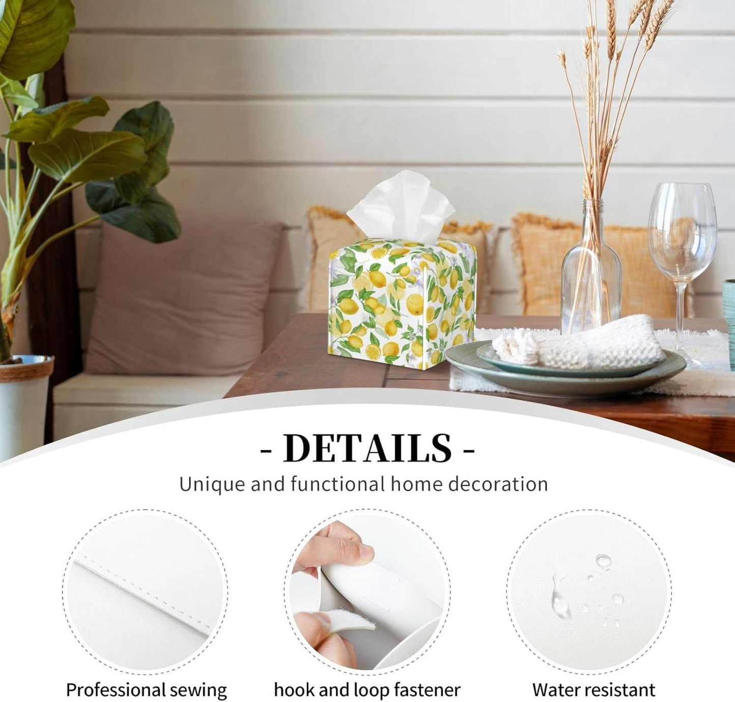Lemon Tissue Box Cover Tissue Holder, Tissue Case, Kitchen Desktop Home Decorative Tissue Box Home Office Desk Car Decor