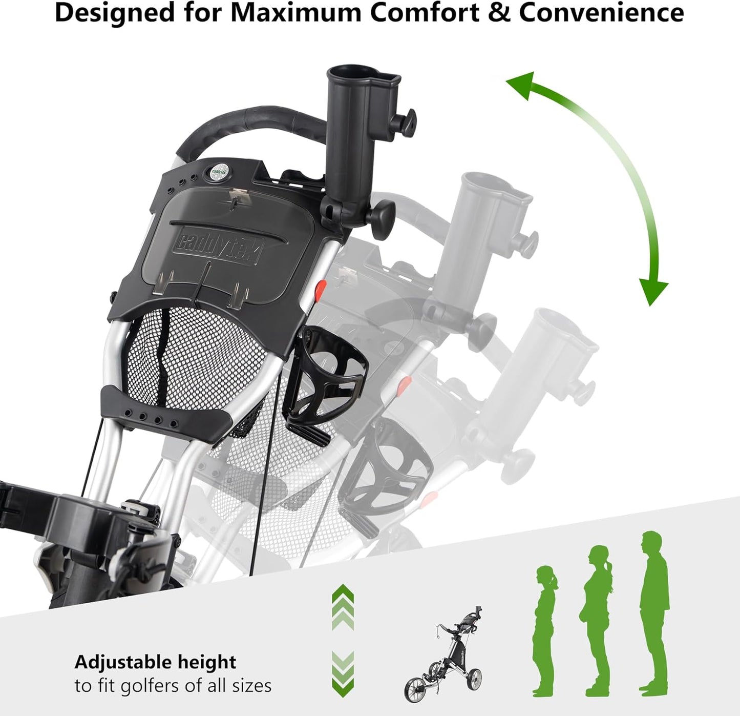 Caddytek CaddyLite EZ V8 Golf Push Cart - Lightweight 3 Wheel Foldable Cart with One-Click 2-Step Folding, EVA Wheels, Adjustable Handle, Cooler Basket, Umbrella & Drink Holder, Compact Golf Cart