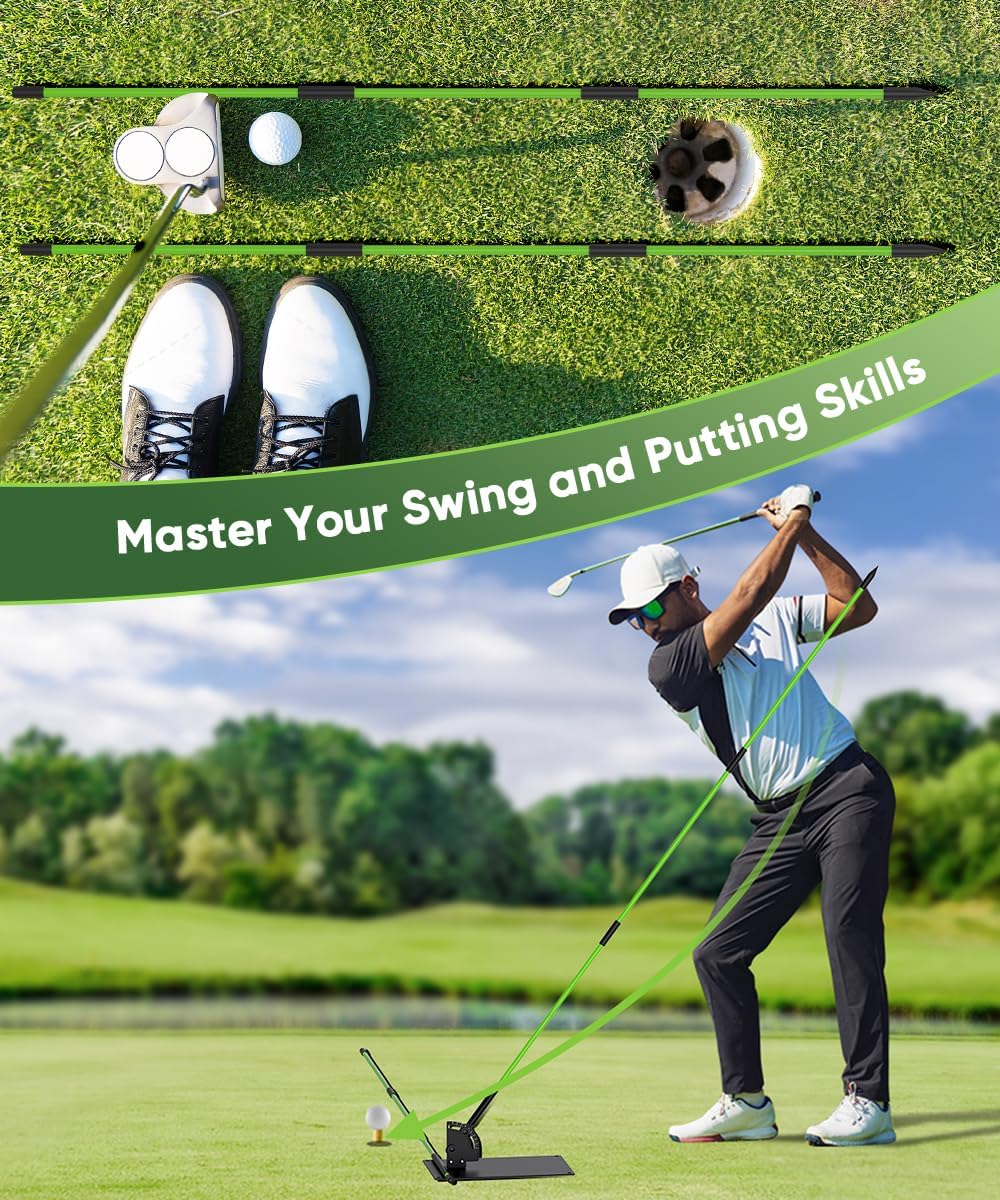 Jsikan Pro Golf Alignment Sticks System with Holder Angle Plate, Golf Trainer Aid Teaching Equipment for Aiming, Putting, Swing, Essentials Golf Gifts Accessories for Men and Women