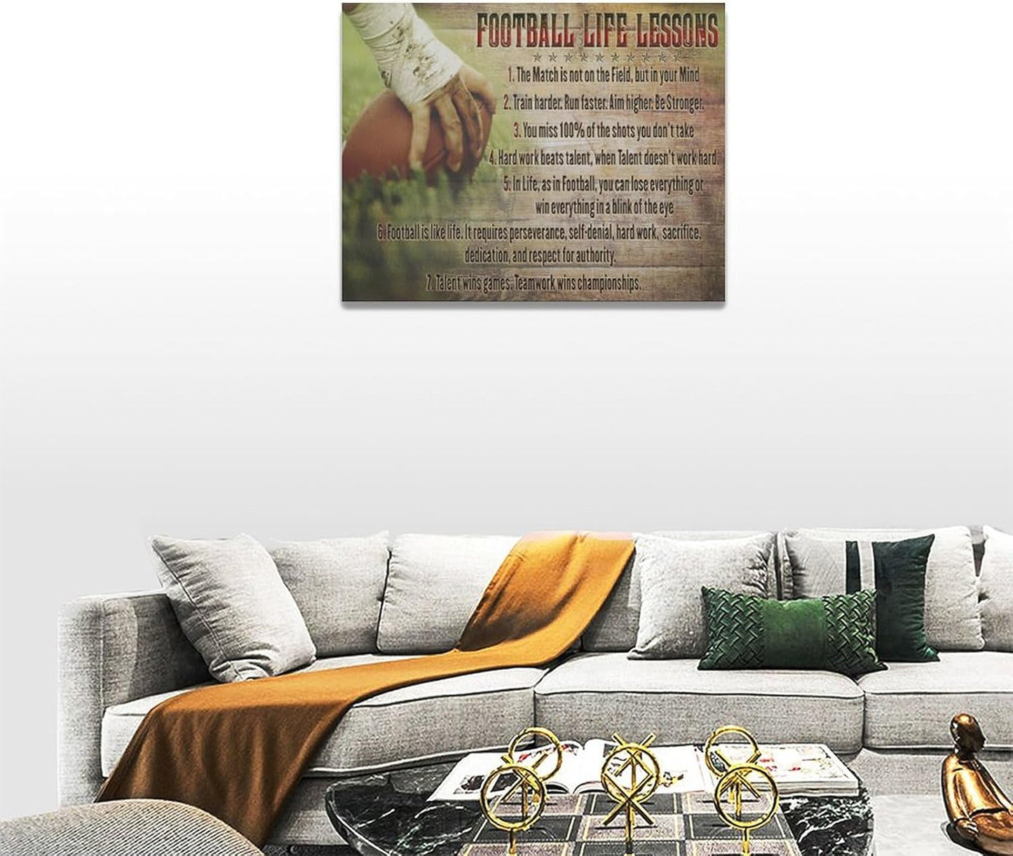 Football Life Lessons Wall Art Pictures Wall Decor Gifts for Football Player Boy Man Football Fan Vintage Football Sports Canvas Painting Print Artwork Framed for Classroom Boy Room Gym Office 20"x24"