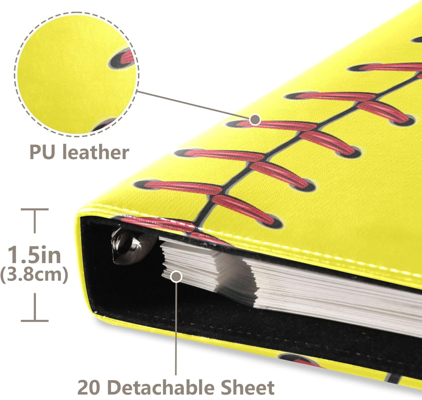 Fisyme Softball Baseball Sport Yellow Photo Album Self Adhesive DIY Scrapbook Album for 2x3 4x6 5x7 6x8 Pictures 20 Pages Memory Book for Family Wedding
