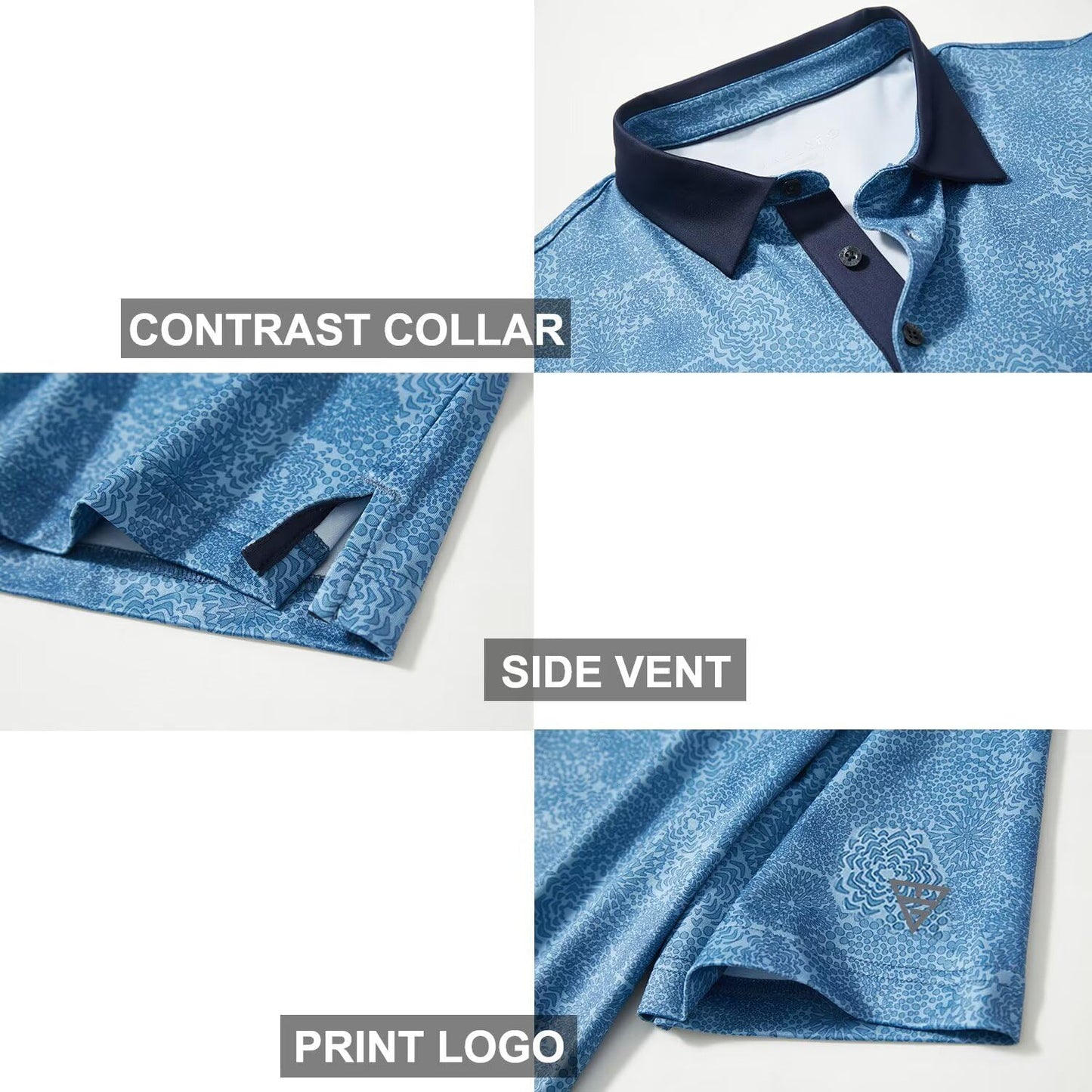 Golf Shirts for Men Dry Fit Short Sleeve Print Performance Moisture Wicking Polo Shirt