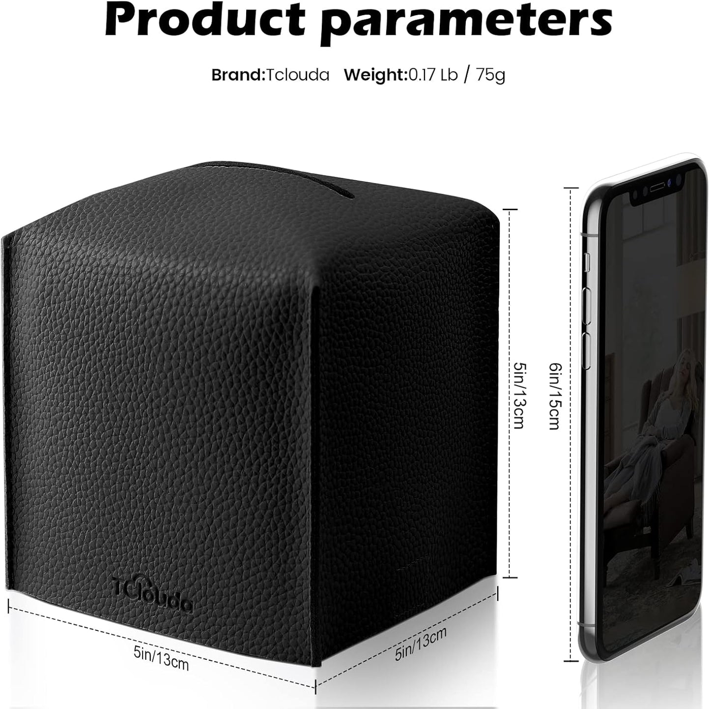 Tissue Box Cover, Tclouda, Modern PU Leather Square Tissue Box Holder for Creative Decorative, Ideal for Bathrooms/Office/Car/Nightstand/Outdoor Tent/Dining Table, 5"X5"X5", Single Black