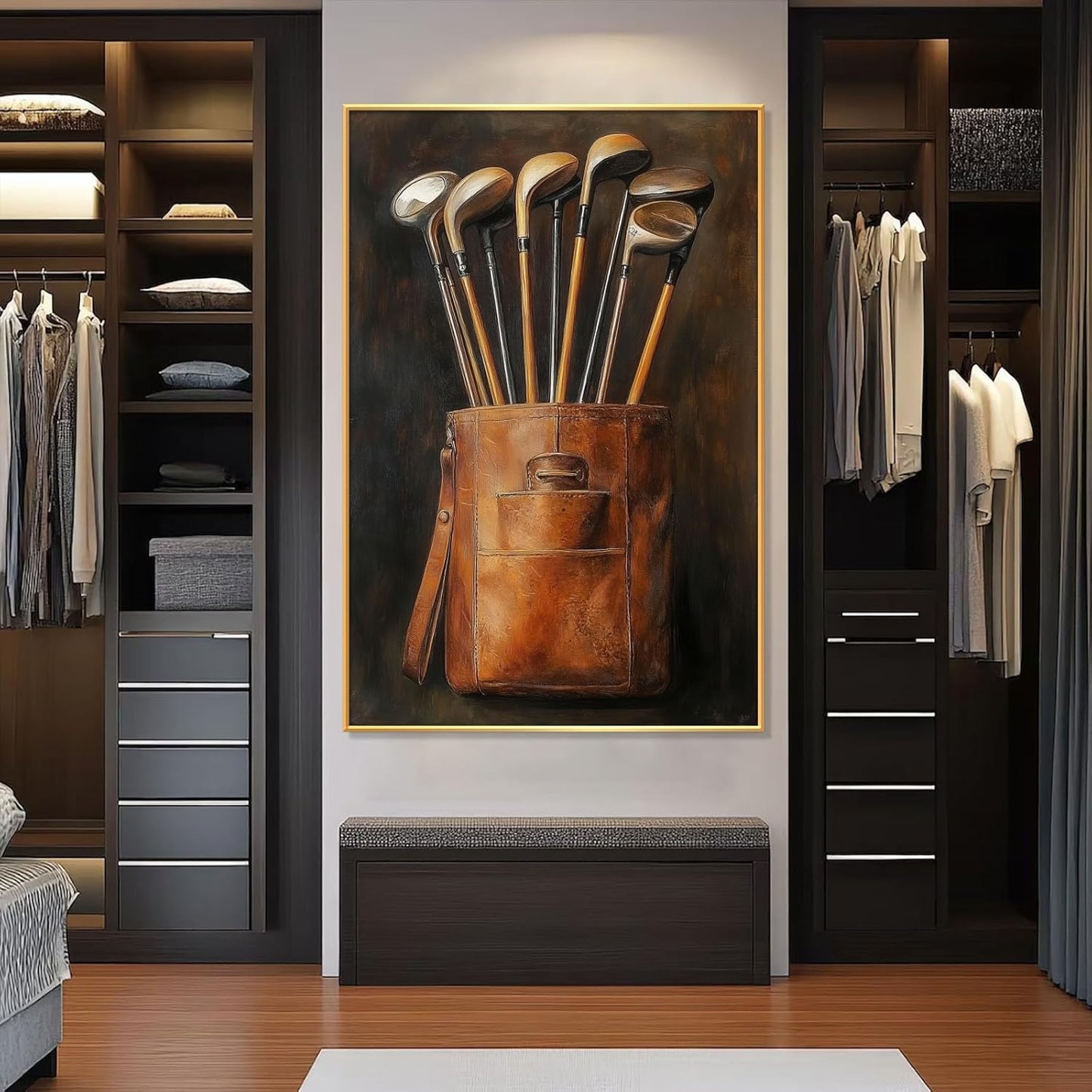 Golf Canvas Wall Art, Golf Canvas Prints, Vintage Wall Decor, Vintage Golf Clubs Living Room Wall Art, Man Cave Decor, Vintage Paintings with Frame, Golf Gift for Men (Gold Framed, 24"x36"|62x92cm)