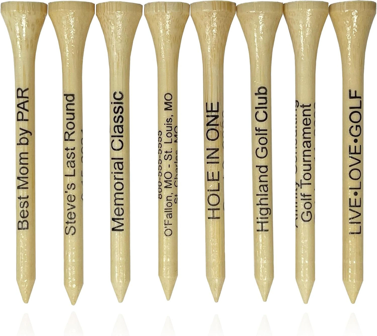 3 ¼ Bamboo Golf Tees, Customizable Golf Tees with Imprinted Messages, Essential Equipment & Ideal Gift for Golfers