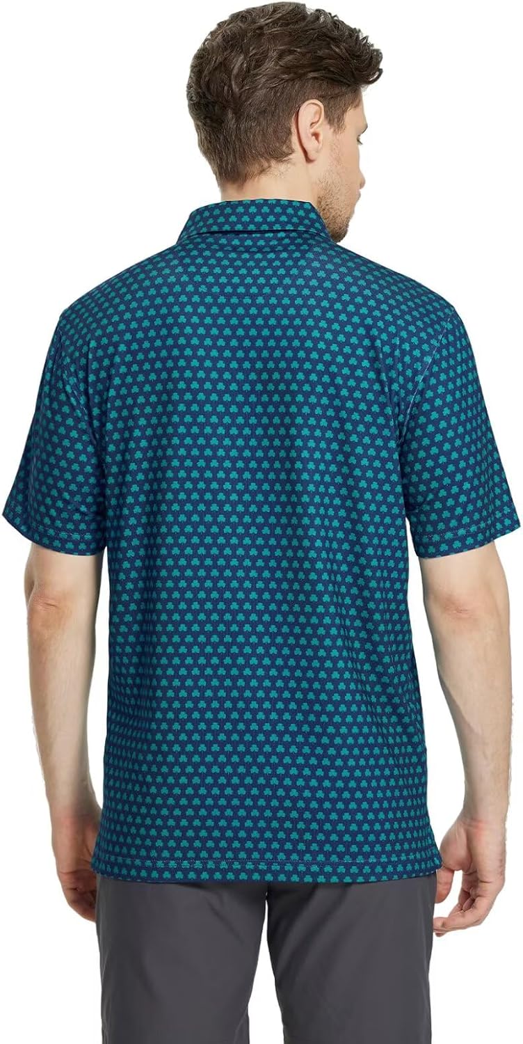 M MAELREG Mens Golf Shirt Short Sleeve Dry Fit Print Moisture Wicking Performance Patterns Collared Polo Shirt