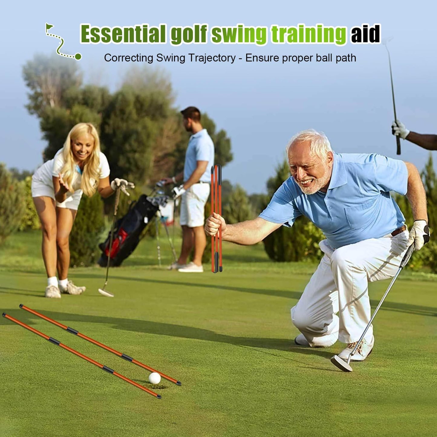 Golf Alignment Sticks 2 Pack, 48″Collapsible Practice Rods for Aiming/Putting, Golf Training Aid for Swing Trainer with Clear Tube Case, Foldable Training Rods with 10 Golf Tees