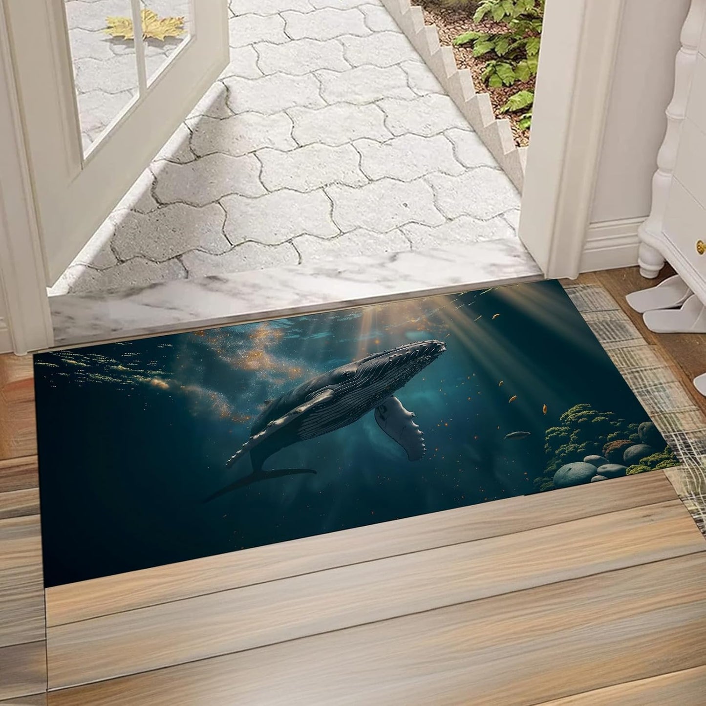 Killer Whale Indoor Door Mat,Non-Woven Fabric Door Mat,Anti-Slip Backing Welcome Mat for Front Door,Indoor Entrance,Kitchen, Bedroom,Living Room-Durable Floor Mat for Home Decor & All Seasons