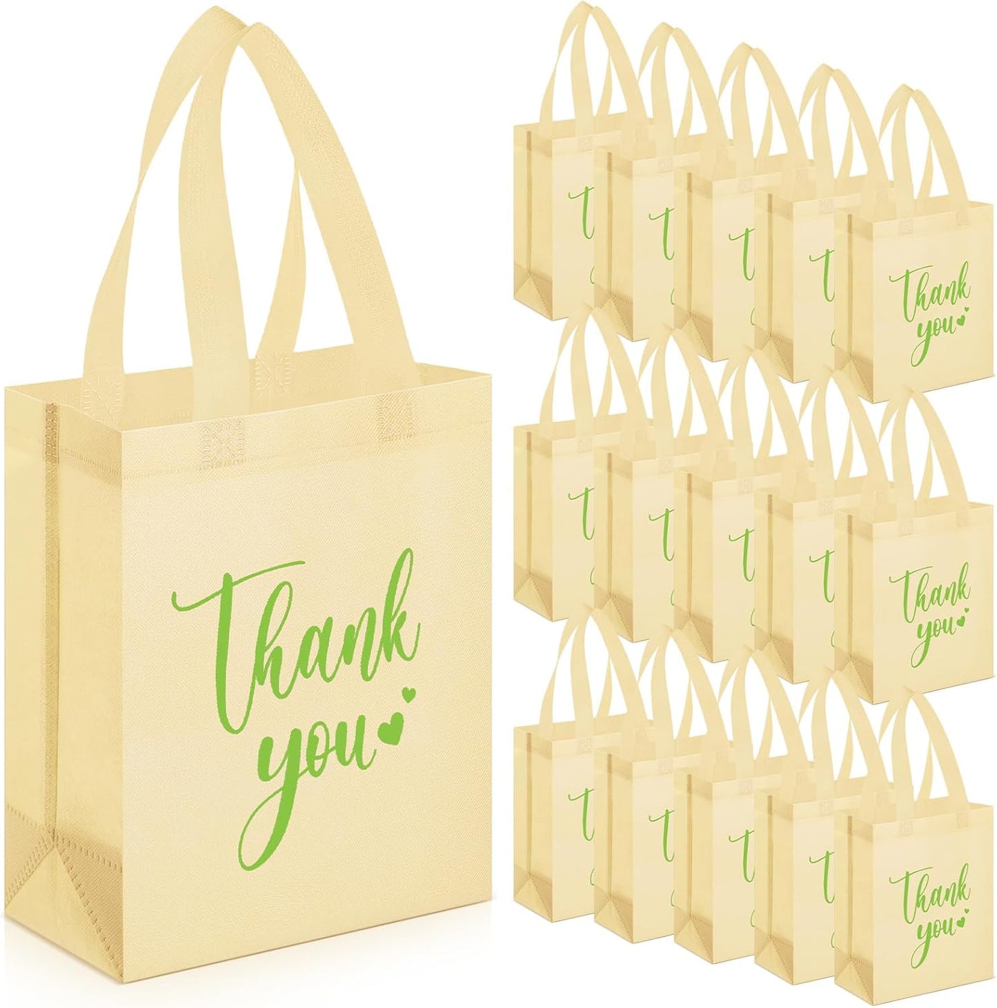 Sweetude 30 Pcs Thank You Gift Bags with Handles Bulk Reusable Goodie Bag Non Woven Foldable Handbag for Graduation Wedding Bridesmaid Gifts(10 x 8 x 4 Inch,Beige)