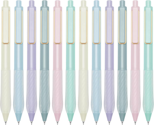 Gel Pens Black Ink Fine Point 0.5mm Retractable Cute Pen for Smooth Writing School Office Supplies (Gold 12-count)