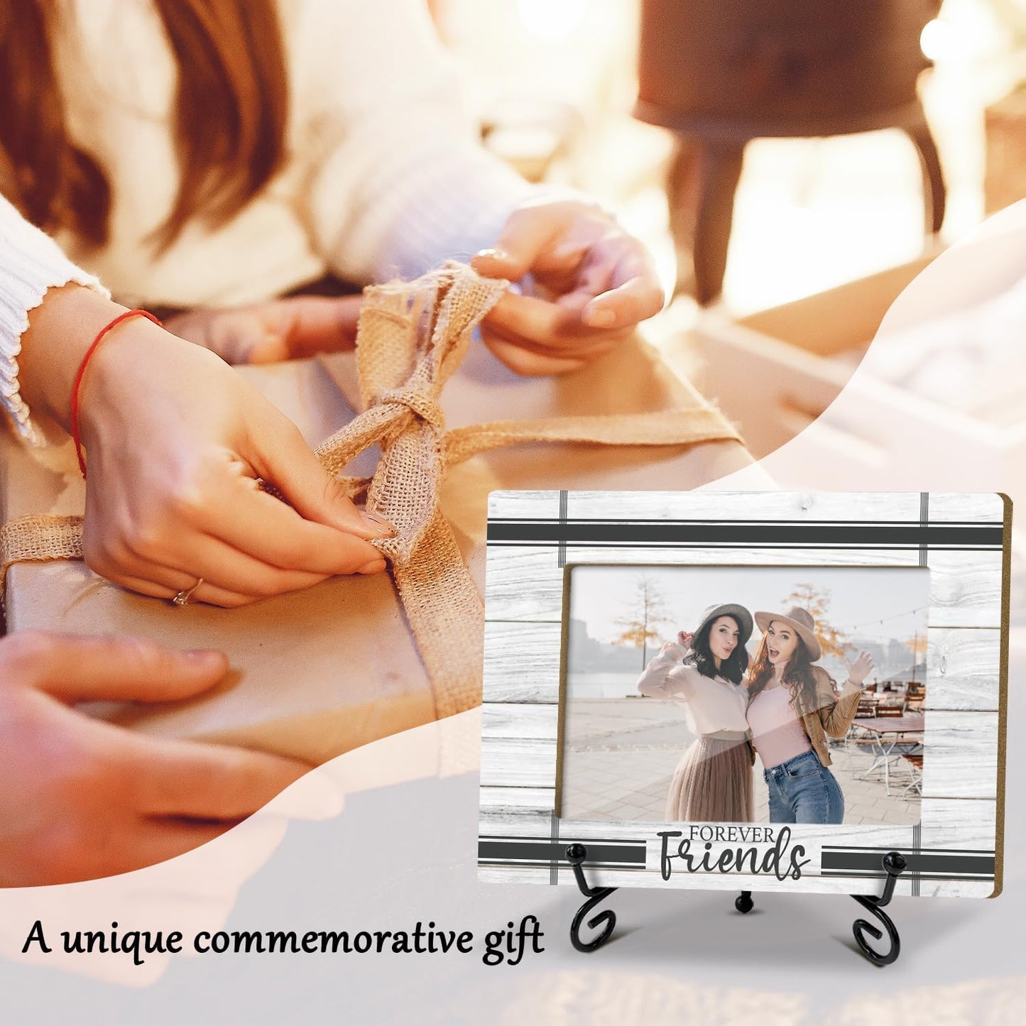 Friends Picture Frame, Wooden Photo Frame with Stand, Friendship Gifts Birthday Gifts for Women Men Friend Sister Bestie, Home Office Desk Decor Photo Frame Tabletop Display -xk25