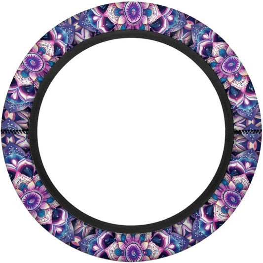 Mandala Golf Cart Steering Wheel Cover Purple 13.5 Inch Steering Wheel Cover Golf Cart Accessories for Women, Lightweight Anti-Slip Club Car Decor Easy to Install