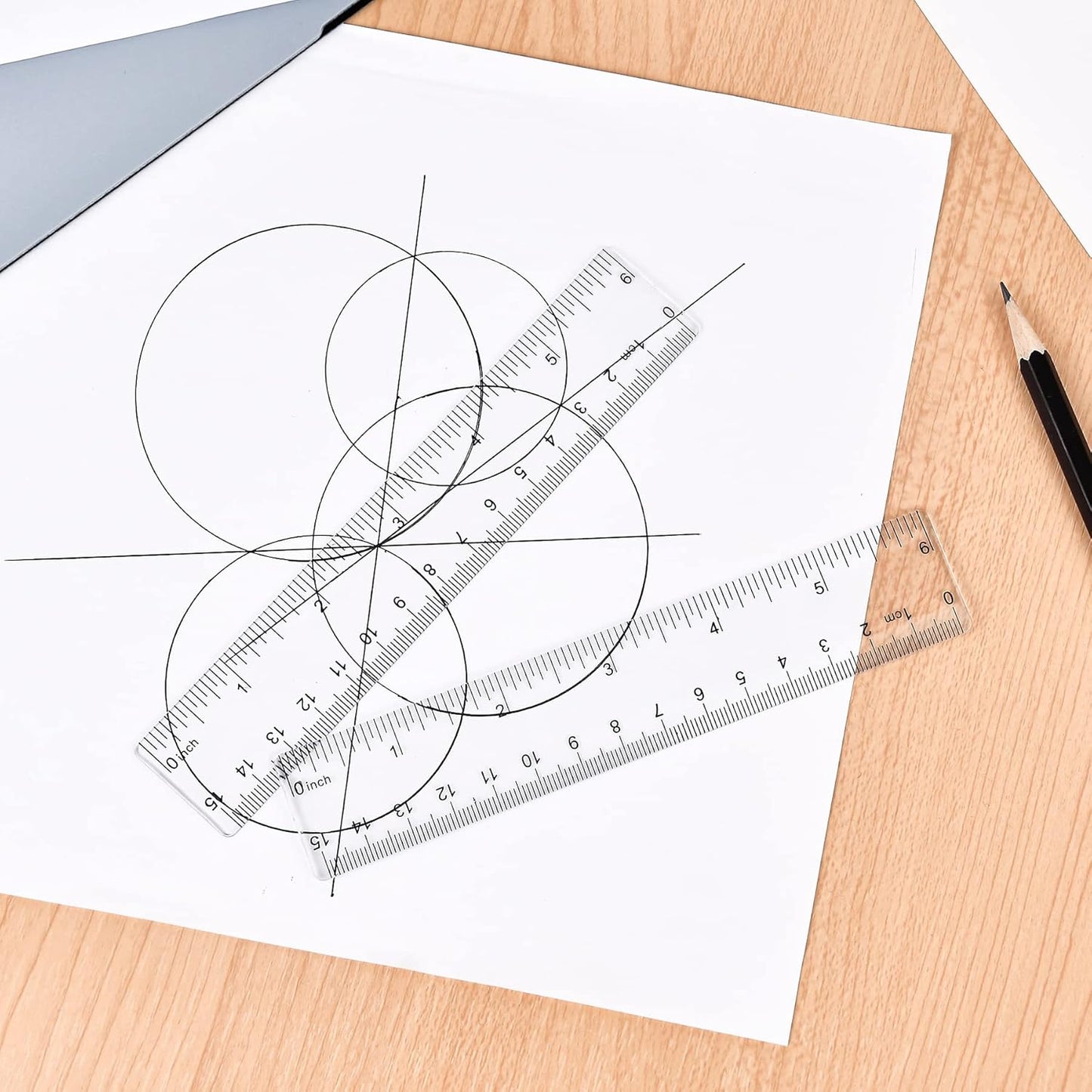 Clear Plastic 6 Inch+12 Inch Straight Ruler, Shatterproof With Inches and Centimeters for School, Classroom, Home, or Office (2pcs)