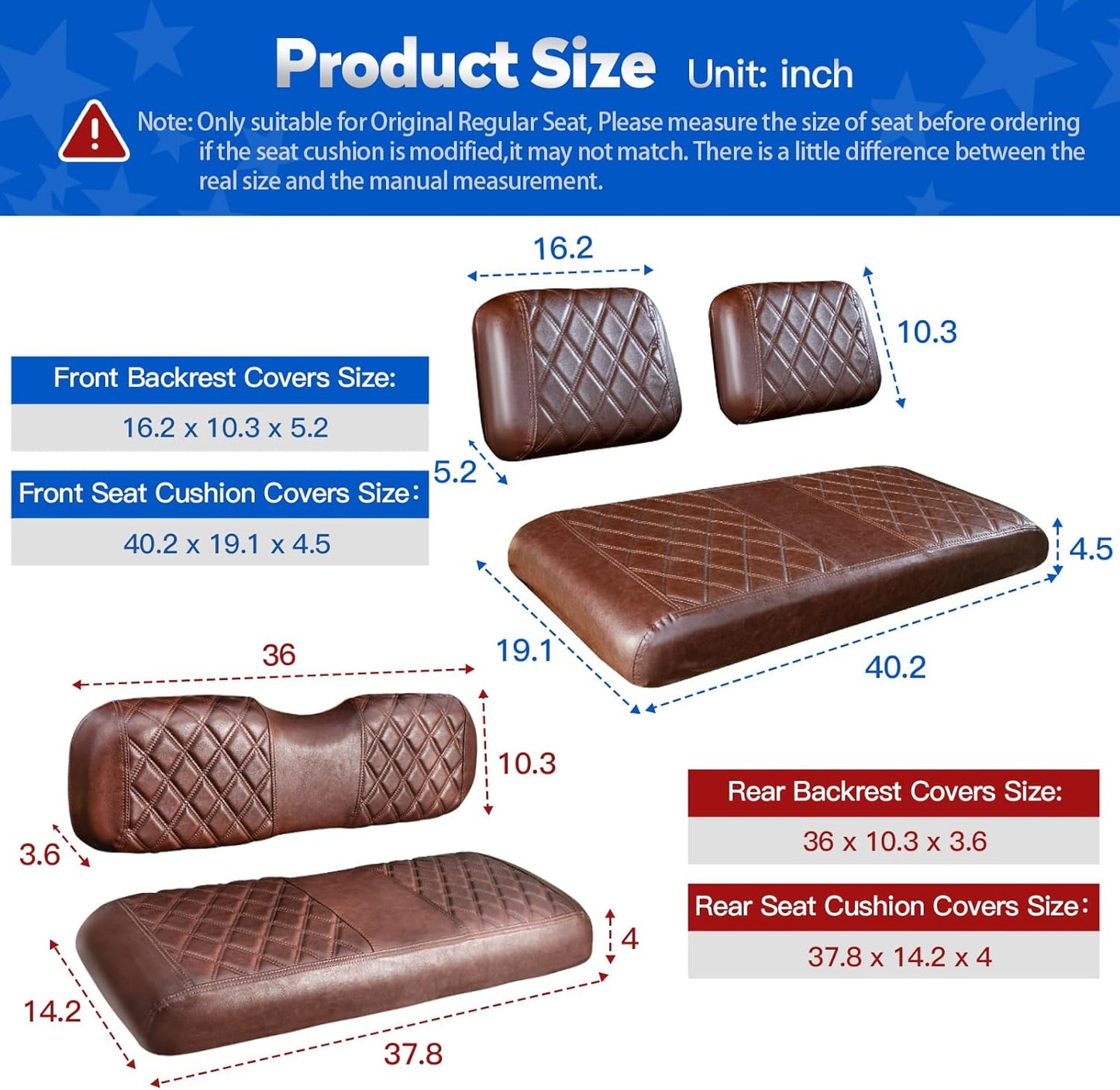 NOKINS 4PCS Golf Cart Seat Covers Kit, Front and Rear Seat Covers Fits Club Car DS Pre-2000 Standard Seat Cushion, Club Car DS Vinyl Seat Covers Accessories(Brown and Brown 8438)