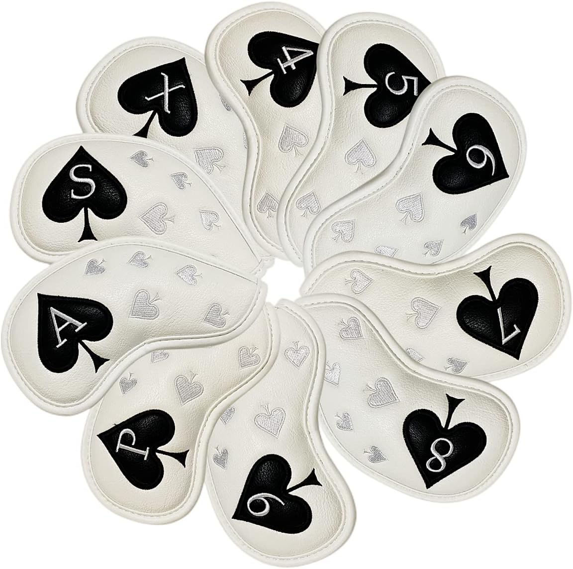 Golf Iron Head Covers 10 Pack #4-9 Pw, Sw, Aw, Xw Iron Covers Headcovers, White Synthetic Leather Golf Club Protector Designed to Fits All Golf Iron Clubs Titleist Callaway Ping Taylormade