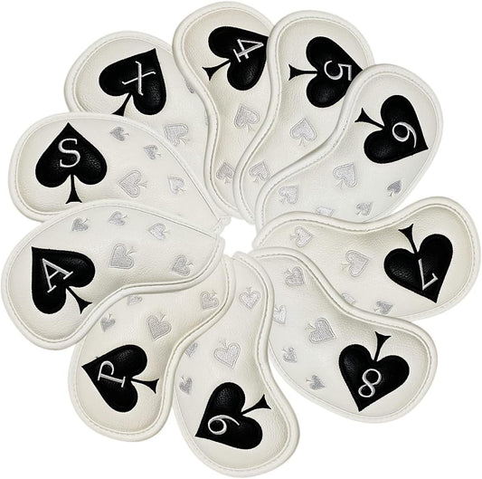 Golf Iron Head Covers 10 Pack #4-9 Pw, Sw, Aw, Xw Iron Covers Headcovers, White Synthetic Leather Golf Club Protector Designed to Fits All Golf Iron Clubs Titleist Callaway Ping Taylormade