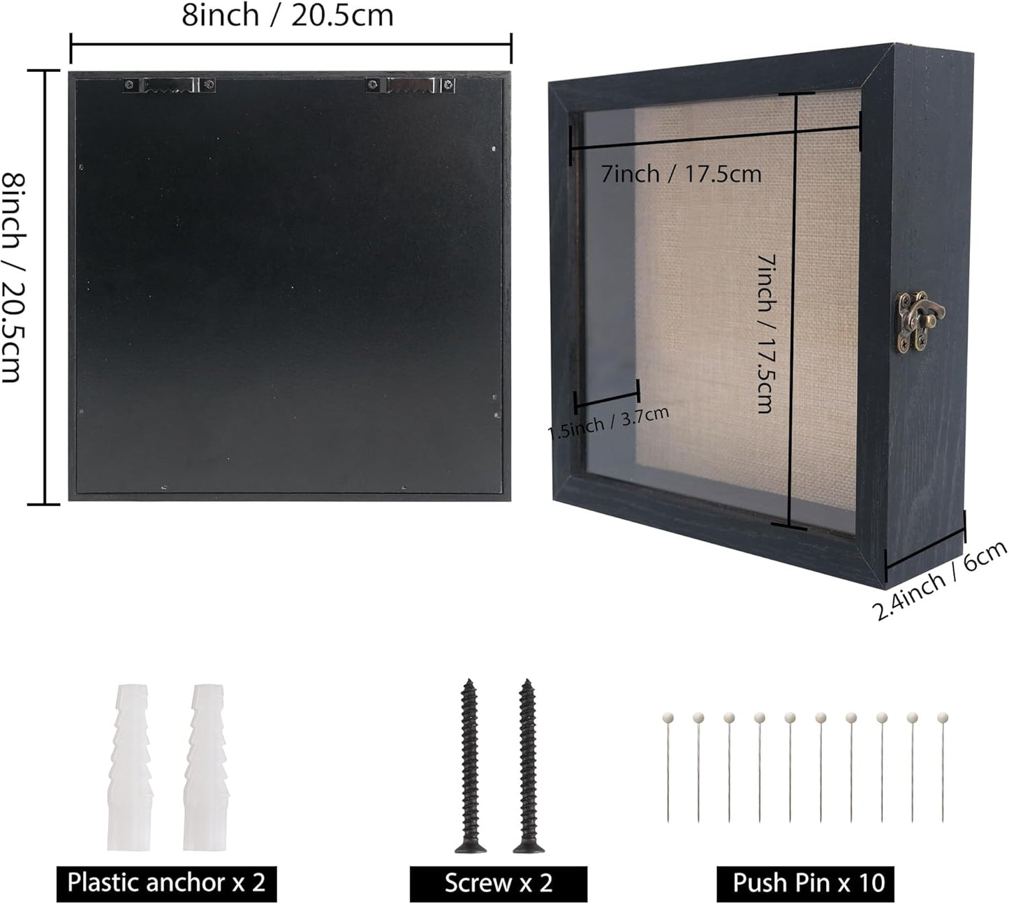 GraduatePro Shadow Box Frame 8x8 Display Case with Linen Back, Real Glass Window Door with Hinge, Picture Frame Wedding Bouquet Memorabilia Medals Photos Memory Box for Keepsakes, Rustic Black