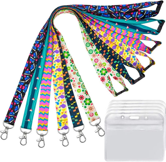 YOUOWO 6 Pack Printed Lanyards with Horizontal ID Badge Holder for Cruise Keys Women Kids Ship Card,Breakaway Office Neck Safety Lanyard with Patterns