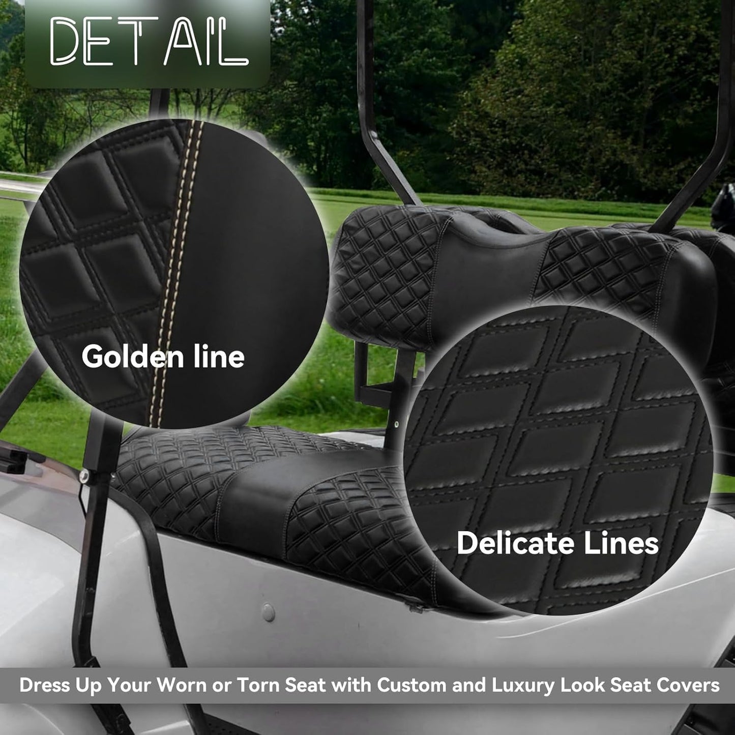 Golf Cart Seat Covers for EZGO TXT 1994-2013 Front OEM Universal Seat Cushion, Marine Grade Vinyl Leather EZGO TXT Seat Covers/Easy to Install-Black (2PCS)