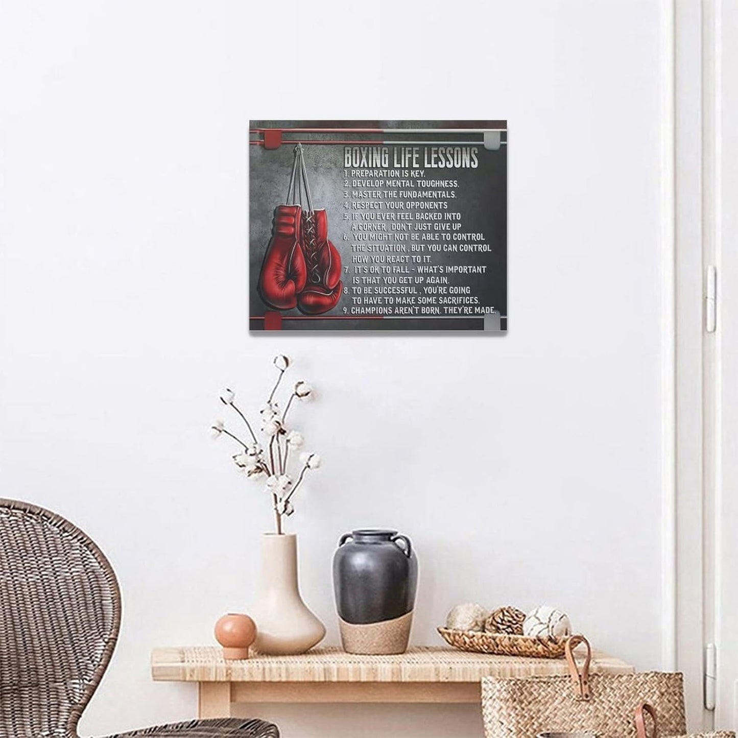 Boxing Wall Art Sports Boxing Lessons Pictures Wall Decor Motivational Quotes Boxing Gloves Canvas Painting Artwork Modern Home Decorations Framed for Bedroom Office Living Room 16"x20"
