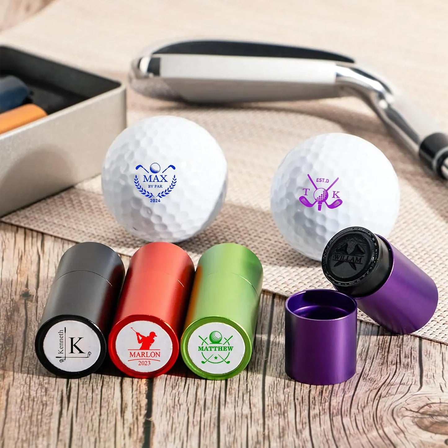 Personalized Golf Ball Stamp with Metal Storage Case, Custom Name Reusable Golf Ball Marking, Golf Accessories, Gifts for Golf Lovers, Golfers, Dad, Husband, Father's Day Birthday Wedding