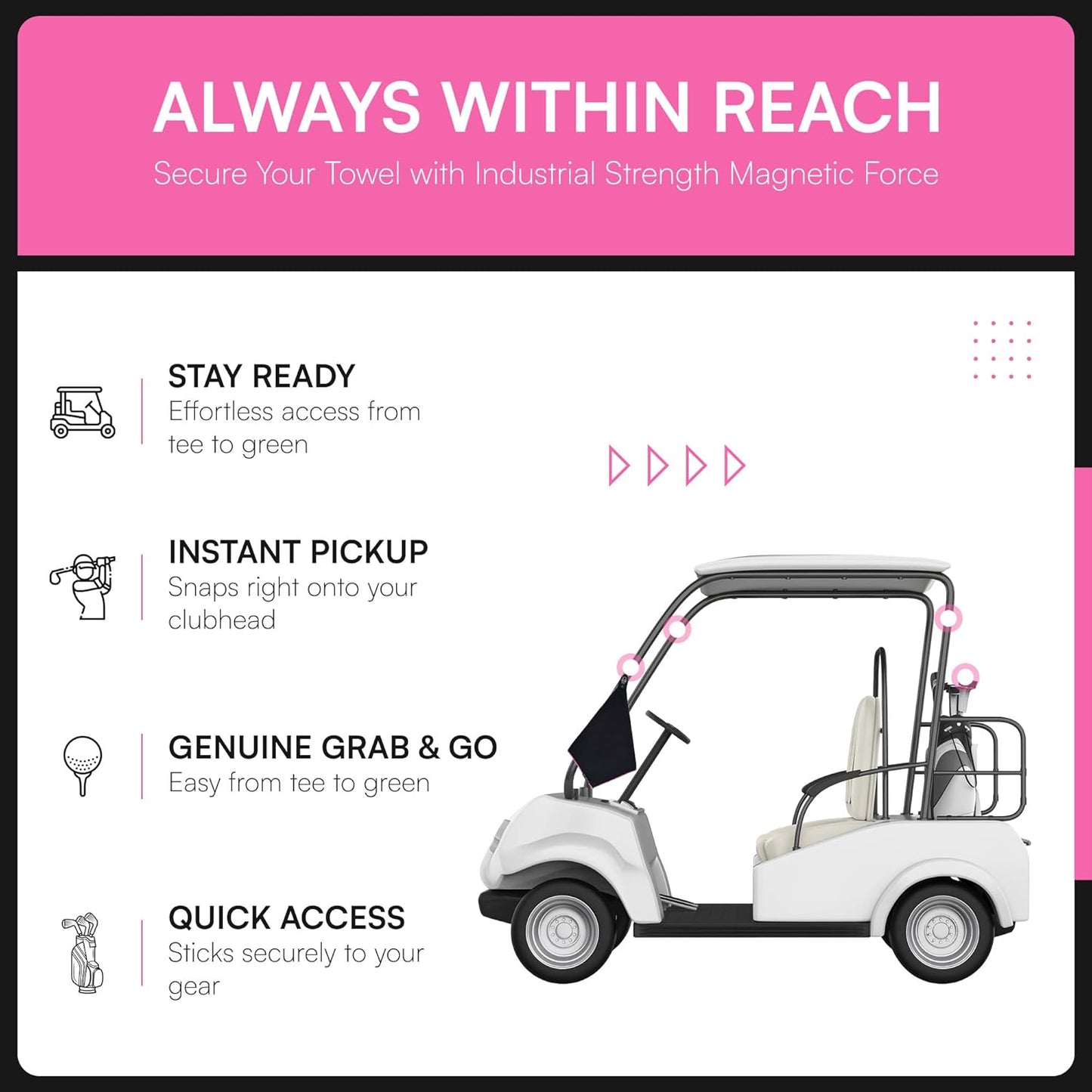 Magnetic Golf Towel Supporting Breast Cancer Research | 10% Profit Donation | 29” Waffle Microfiber | Removable High-Strength Magnet | Ultra Absorbent | Durable for Clubs & Balls