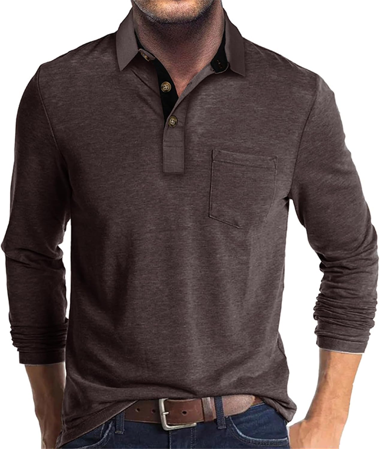 Mens Long Sleeve Polo Shirts Casual Moisture Wicking Golf Polo Shirts with Pocket