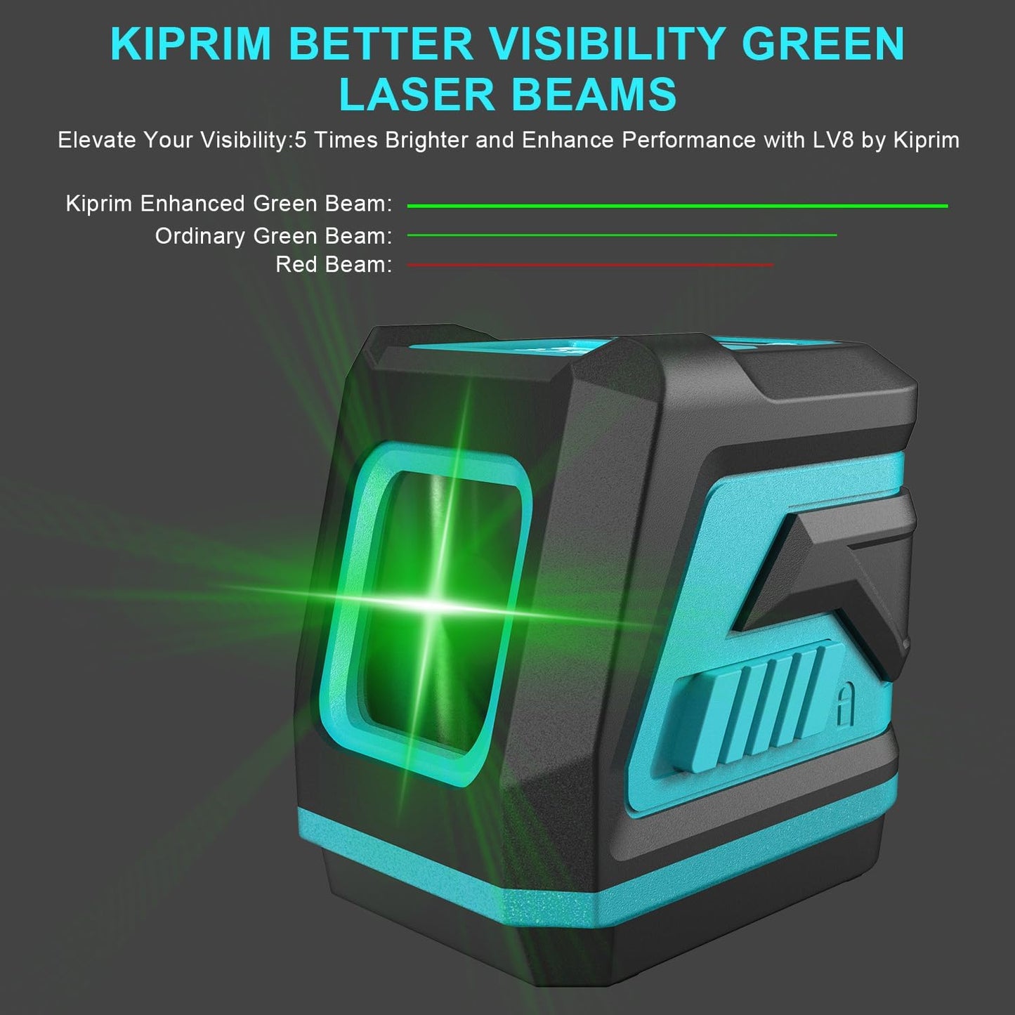 Kiprim Green Laser Level Upgraded LV8 with Enhanced Visibility,Adjustable Brightness,Manual/Self Leveling/Pulse Mode,Batteries and Carrying Pouch Included