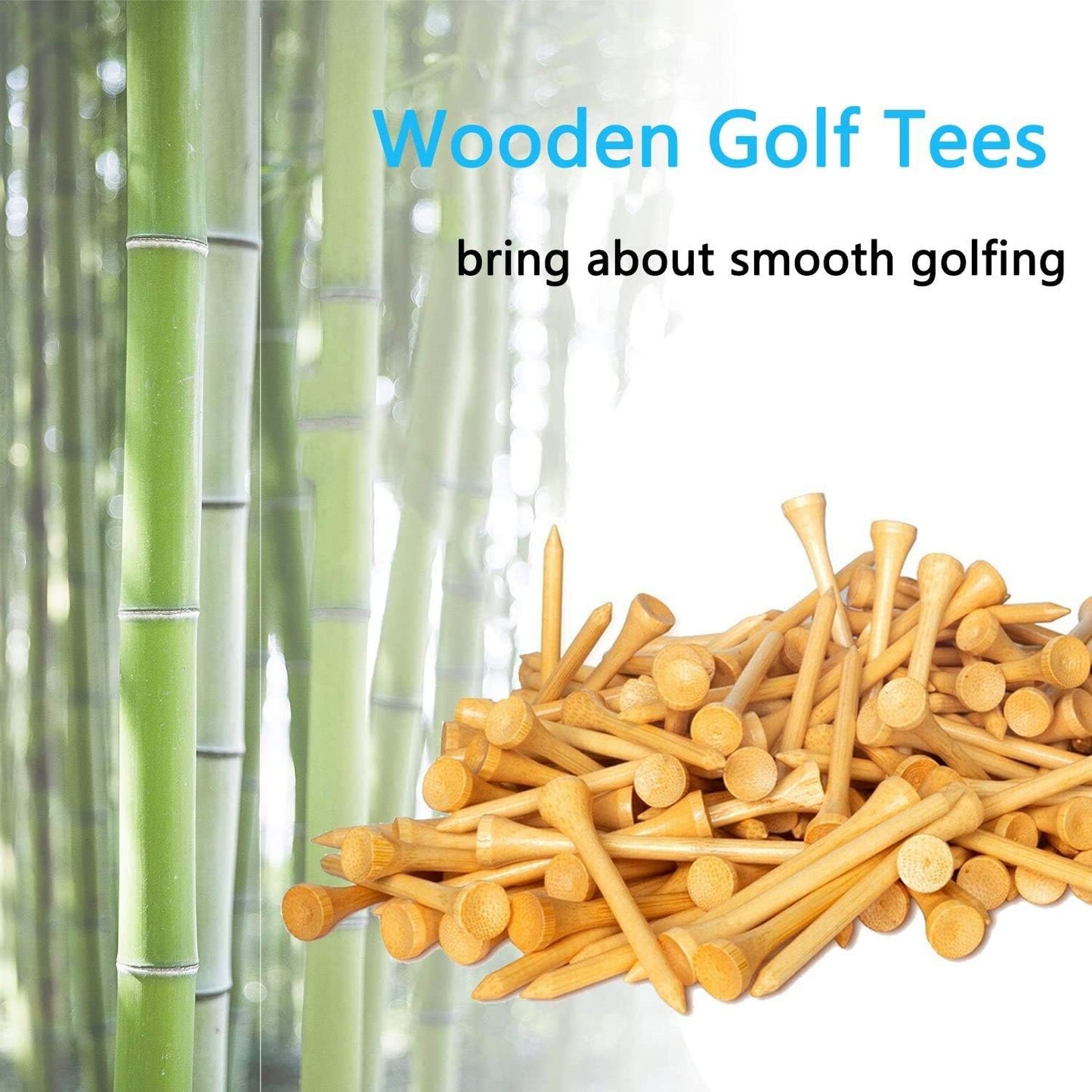 Wooden Golf Tees 3-1/4", 2-3/4", 2-1/8", 1-1/2" Available, 100 Count (Natural Color, White, Black, Blue, Red, Green, Yellow, Pink, Orange)