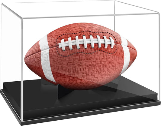 Full Size Football Display Box, Souvenir Display Box for Football or Commemorative Sports Gloves, Acrylic Transparent Box with Wooden Support and Solid Wood Base