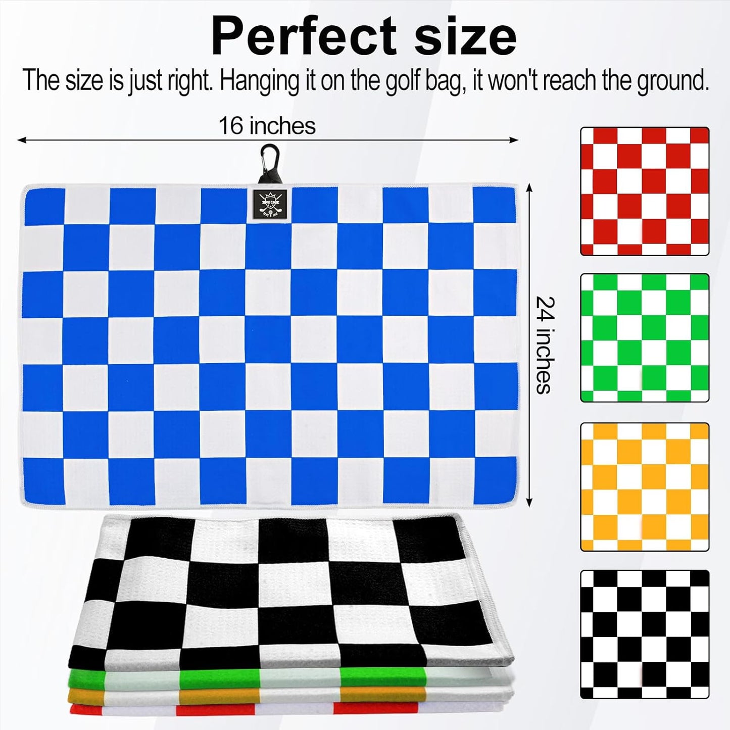 2 Pack 24"x16" Magnetic Golf Towels - Premium Waffle Pattern, with Magnet & Carabiner Clip for Golf Bags, Carts & Clubs. Essential for Men & Women Golfers - Black/Black