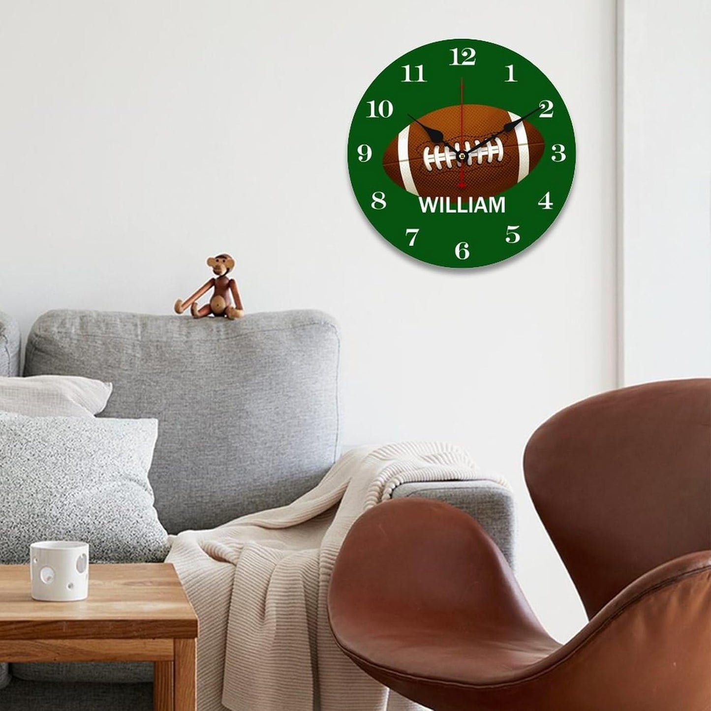 Personalized Name Football Wall Clocks Battery Operated 12 inch Rugby Clocks Decorative Silent Kids Wall Clock with Name Custom Kids Birthday Gifts Children Room Decor, Style-5, 280ol7mcge2u