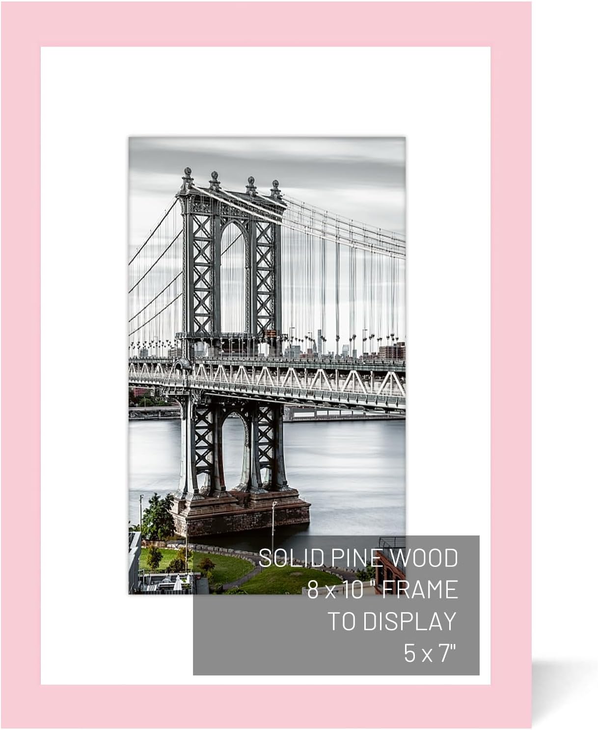 8x10 Solid Wood Picture Frames - 5x7 with Mat or 8x10 without Mat - Poster Photo Frame Art - Wall Mounting or Table Top (Pink)